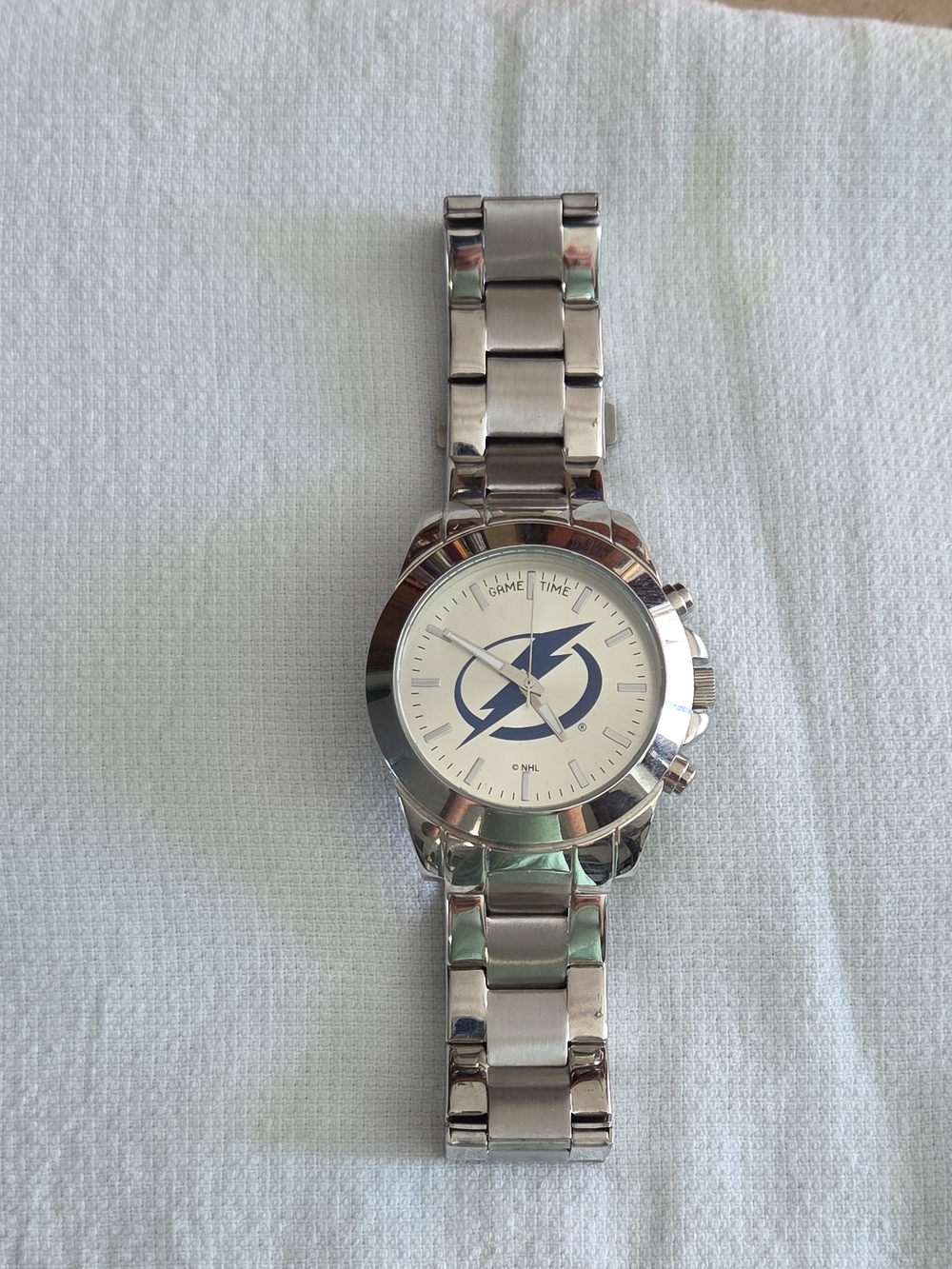 Game Time Silver and White Men's Stainless Steel Watch with Navy Logo